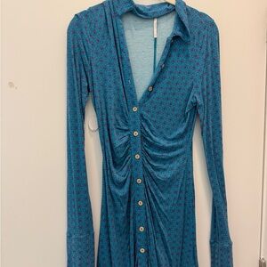 Free people Blue Patterned Long Sleeve Dress